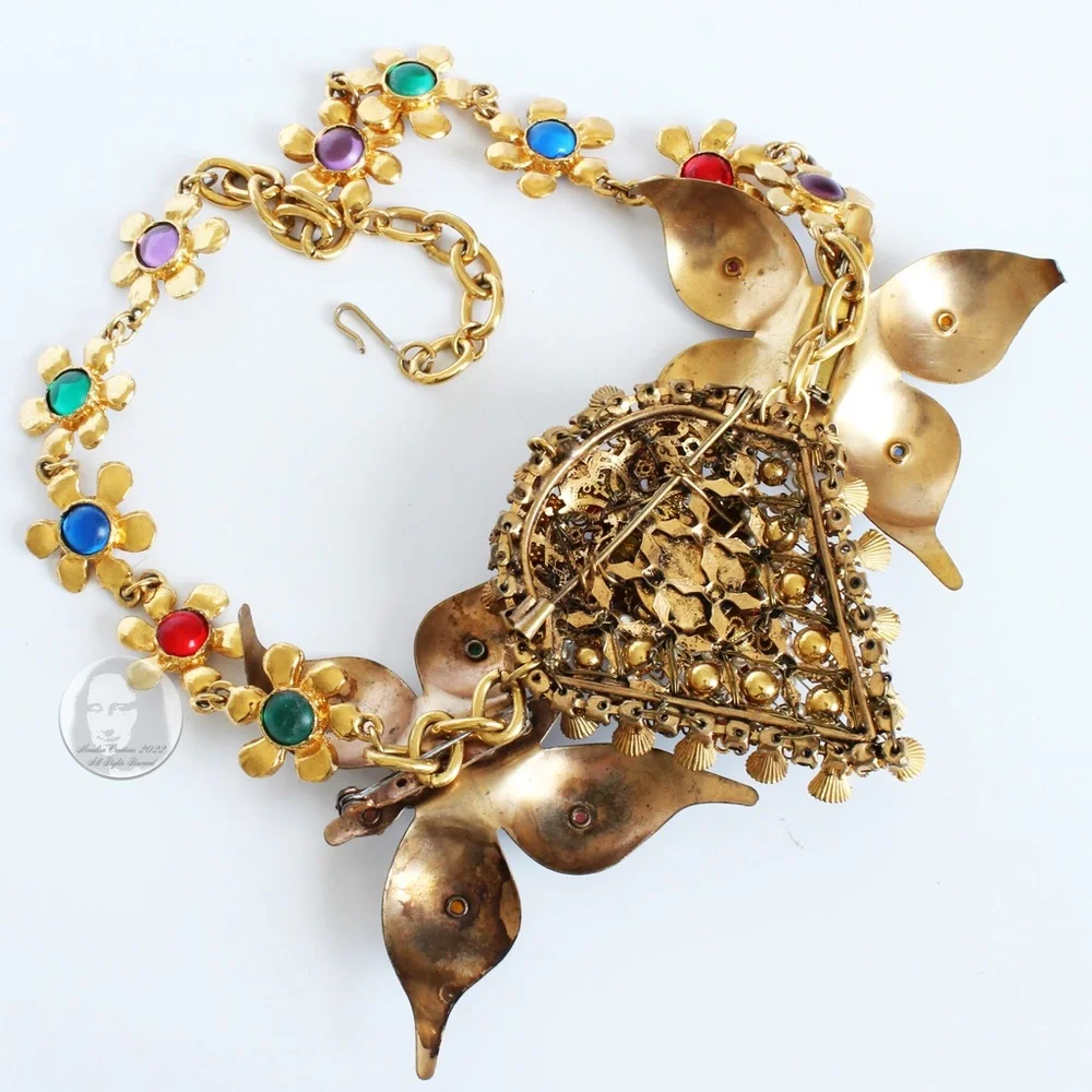 Vintage Butterfly & Berry Necklace Rhinestones Florals By Stephanie Lake Design